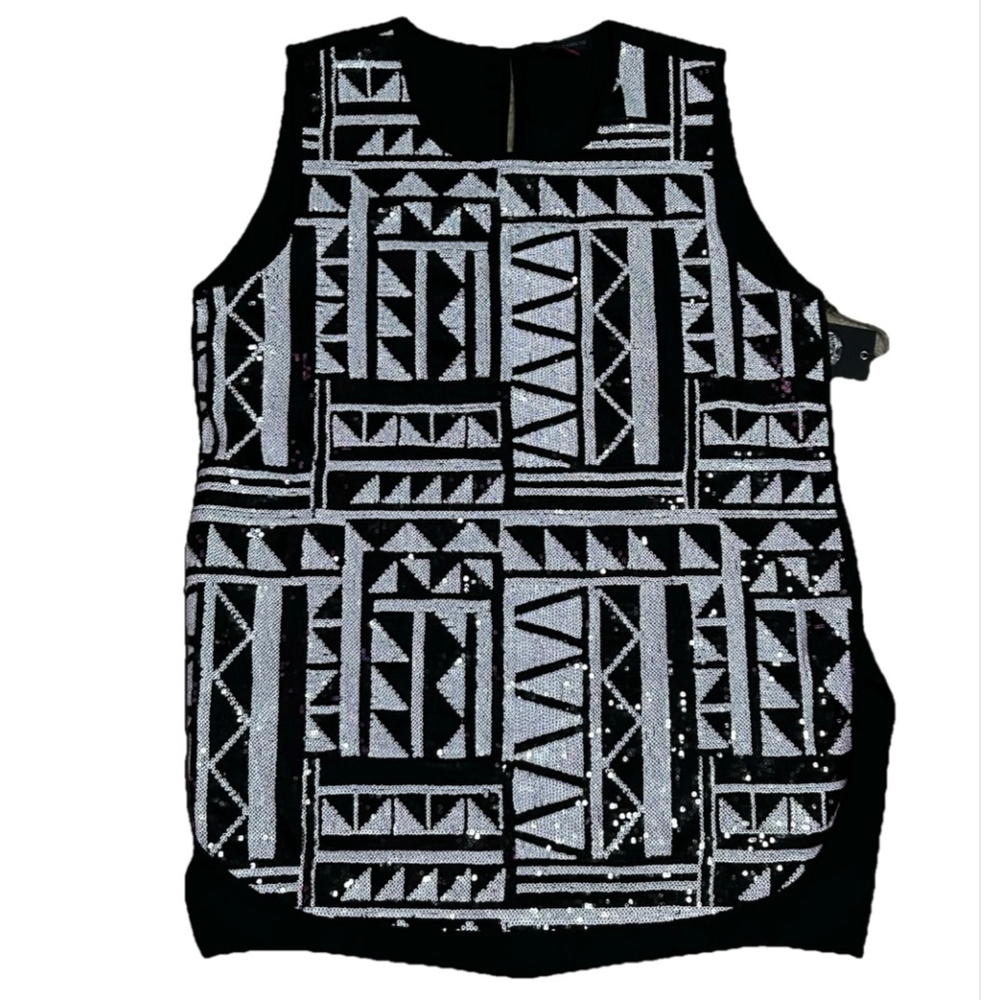 Women's Vince Camuto Black & Silver Sequin Tank Top M